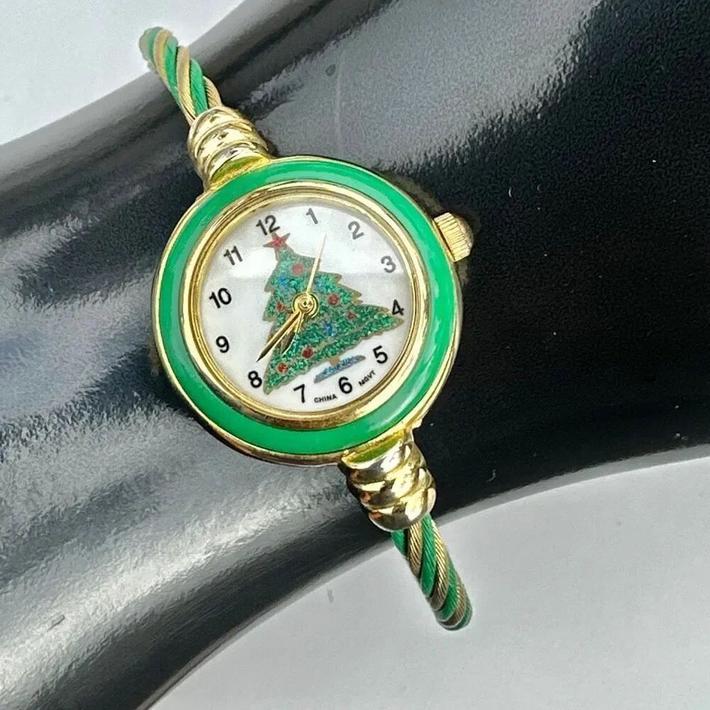 Green & Gold Christmas Tree Bangle Watch